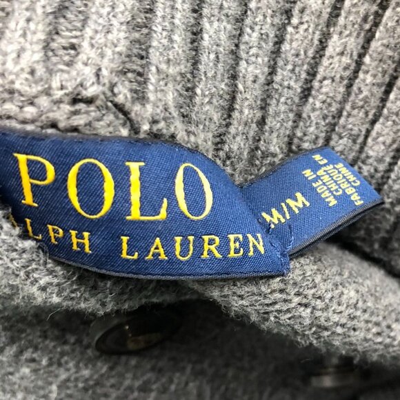 Polo Ralph Lauren Mens Sweater Medium Pullover Mock Neck Cotton Gray Knit Cozy - Picture 3 of 12